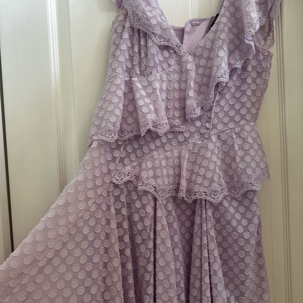 Bardot Lavender Ruffled Polka Dot Dress